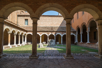 FERRARA / ITALY - JULY 2015: Cloister of the medieval abbey in the historic centre of Ferrara, Italy