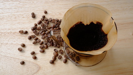 drip coffee and coffee beans