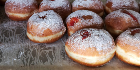 Festive sweet donuts  on market place