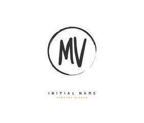 M V MV Beauty vector initial logo, handwriting logo of initial signature, wedding, fashion, jewerly, boutique, floral and botanical with creative template for any company or business.