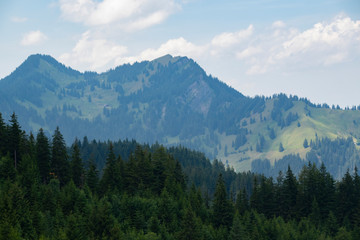 Naklejka na ściany i meble Pilatus Mountain hiking track with green grasslands and the Mountain 