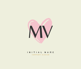 M V MV Beauty vector initial logo, handwriting logo of initial signature, wedding, fashion, jewerly, boutique, floral and botanical with creative template for any company or business.