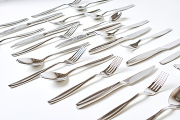 Kitchen knifes, spoons and forks. Cutlery