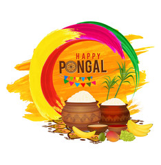 Happy Pongal South Indian Harvesting Festival greeting card Vector Illustration