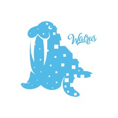 Blue Pixel Walrus Logo vector design concept
