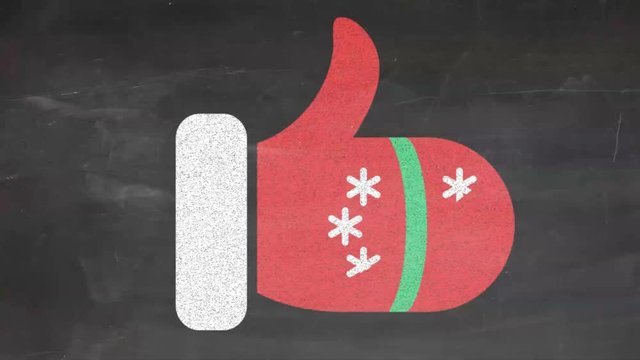Hand Drawn Animation Of Christmas Mittens Like Button On Black Chalkboard