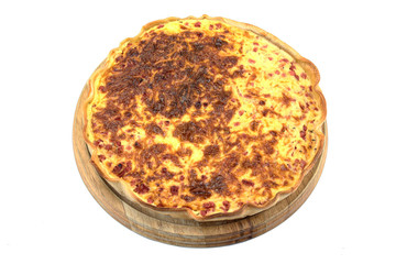 quiche lorraine on a white background