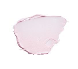 Gently pink strokes and texture of face cream or acrylic paint isolated on white background