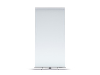 Blank roll up banner display. Template mockup. 3D