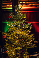 Christmas market lighting tree evening