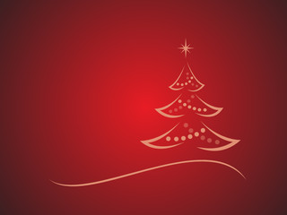Golden christmas tree on red background
