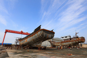 Scenery of Fangzhou Group Shipyard, Luannan County, Hebei Province, China