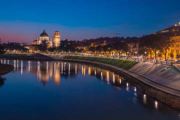 Fototapeta premium Beautiful aerial view panorama night Verona sunset Italy