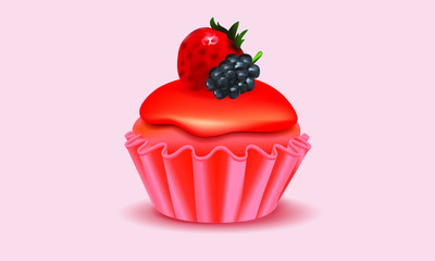 red velvet cupcake with strawberry