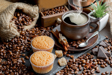 Black coffee on an old background in a cup