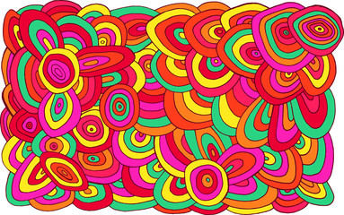 Circles doodle pattern. Multicolor bright psychedelic texture. Abstract line art sketch background. Vector illustration