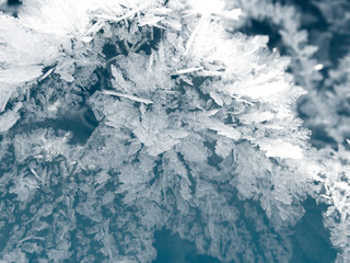 Fototapeta premium winter background with snowflakes crystals patterns and snow on frozen grass