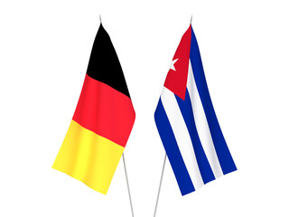 National fabric flags of Belgium and Cuba isolated on white background. 3d rendering illustration.