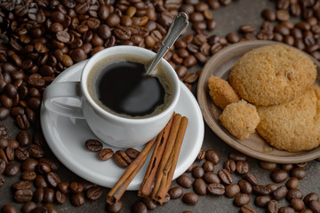 Black coffee on an old background in a cup