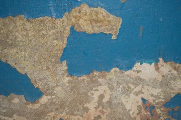 Background Old Tattered Wall. Blue Paint lags the surface.
