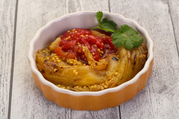 Caucasian cuisine - baked eggplant and tomato