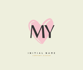 M Y MY Beauty vector initial logo, handwriting logo of initial signature, wedding, fashion, jewerly, boutique, floral and botanical with creative template for any company or business.