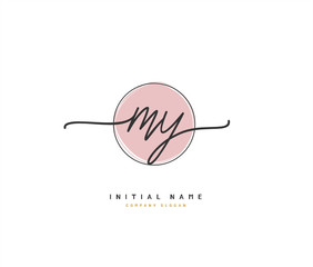 M Y MY Beauty vector initial logo, handwriting logo of initial signature, wedding, fashion, jewerly, boutique, floral and botanical with creative template for any company or business.