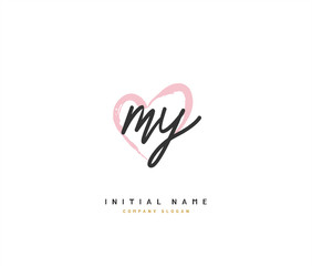 M Y MY Beauty vector initial logo, handwriting logo of initial signature, wedding, fashion, jewerly, boutique, floral and botanical with creative template for any company or business.
