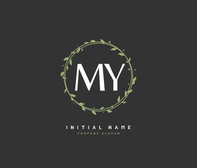 M Y MY Beauty vector initial logo, handwriting logo of initial signature, wedding, fashion, jewerly, boutique, floral and botanical with creative template for any company or business.