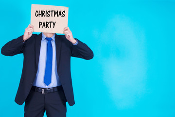 businessman with christmas party poster