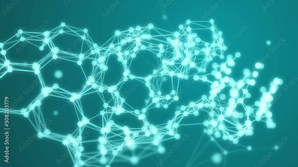 Poster abstract blue geometrical background with moving lines and dots. looping cg animation bog data