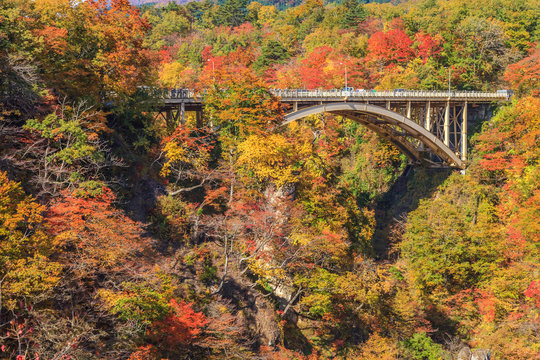 View of Naruko Gorge in autumn season, Miyagi, Japan