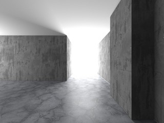 Dark concrete empty room. Modern architecture design