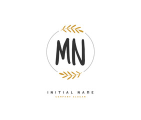 M N MN Beauty vector initial logo, handwriting logo of initial signature, wedding, fashion, jewerly, boutique, floral and botanical with creative template for any company or business.