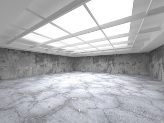 Dark concrete empty room. Modern architecture design