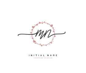 M N MN Beauty vector initial logo, handwriting logo of initial signature, wedding, fashion, jewerly, boutique, floral and botanical with creative template for any company or business.