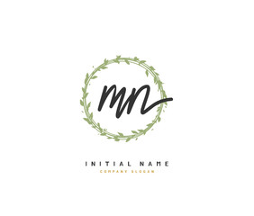 M N MN Beauty vector initial logo, handwriting logo of initial signature, wedding, fashion, jewerly, boutique, floral and botanical with creative template for any company or business.