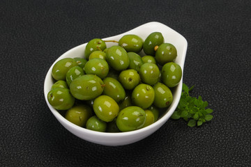 Green Campo Real olives in the bowl