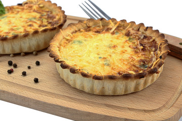 little quiche Lorraine on a white background
