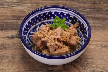 Canned tuna fish in the bowl