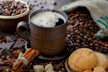 Black coffeeblack, brown, background, drink, cup, coffee, food, old, table, white, hot, traditional, breakfast, beverage, aroma, espresso, caffeine, mug, cafe, dark, text on an old background in a cup