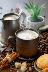 Black coffee on an old background in a cup