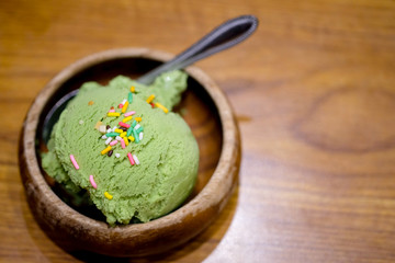 Green tea matcha ice cream scoop
