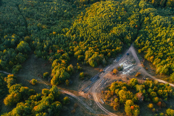 Drone images of illegal logging in the woods. 
