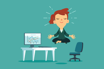 businesswoman meditating at office desk