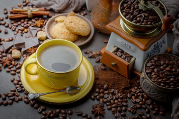 Black coffee on an old background in a cup