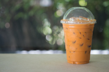 Close up glass of Thai milk tea