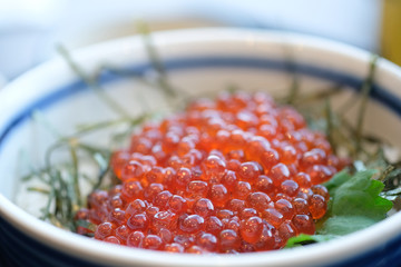 Rice bowl topped with salmon roe, Japanese food