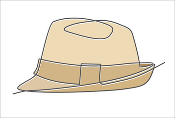 Continuous single drawn one line men hat hand-drawn picture silhouette. Line art.