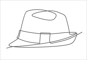 Continuous single drawn one line men hat hand-drawn picture silhouette. Line art.